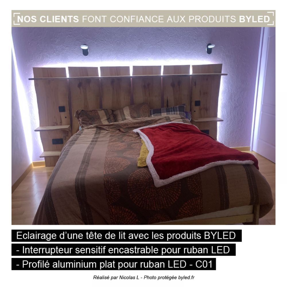Interrupteur sensitif encastrable noir ou blanc pour ruban LED - Vue supplémentaire