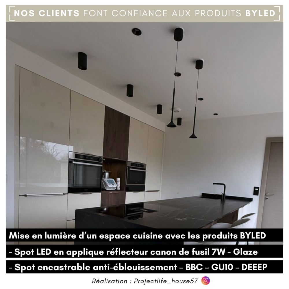 Spot LED en applique plafond réflecteur canon de fusil 7W - Noir - Glaze - Vue supplémentaire