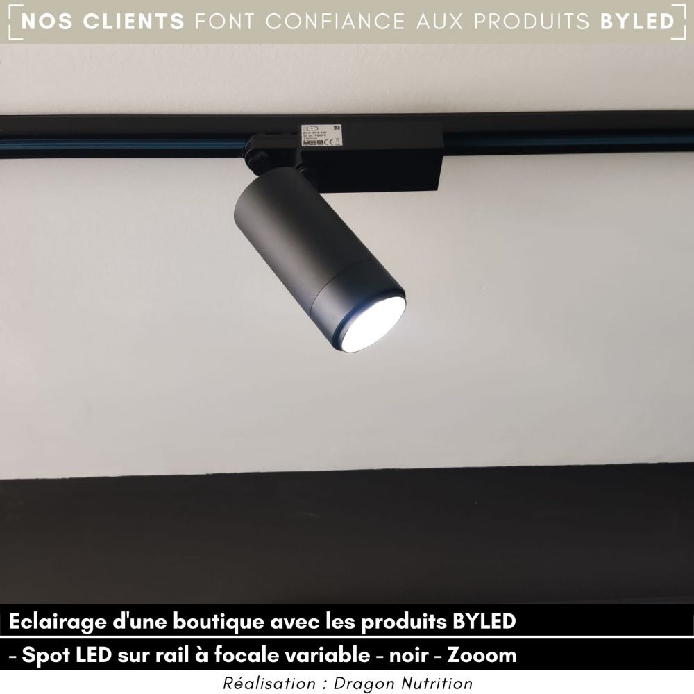 Spot LED sur rail à focale variable 20W - noir- Zooom 20 - Vue supplémentaire