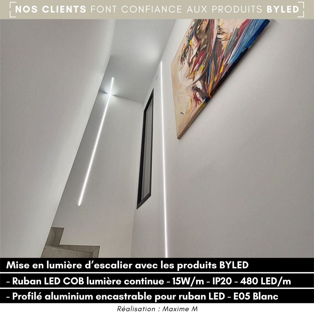 Profilé aluminium blanc encastrable pour ruban LED - Diffuseur givré - E05 - CRAFT - Vue supplémentaire