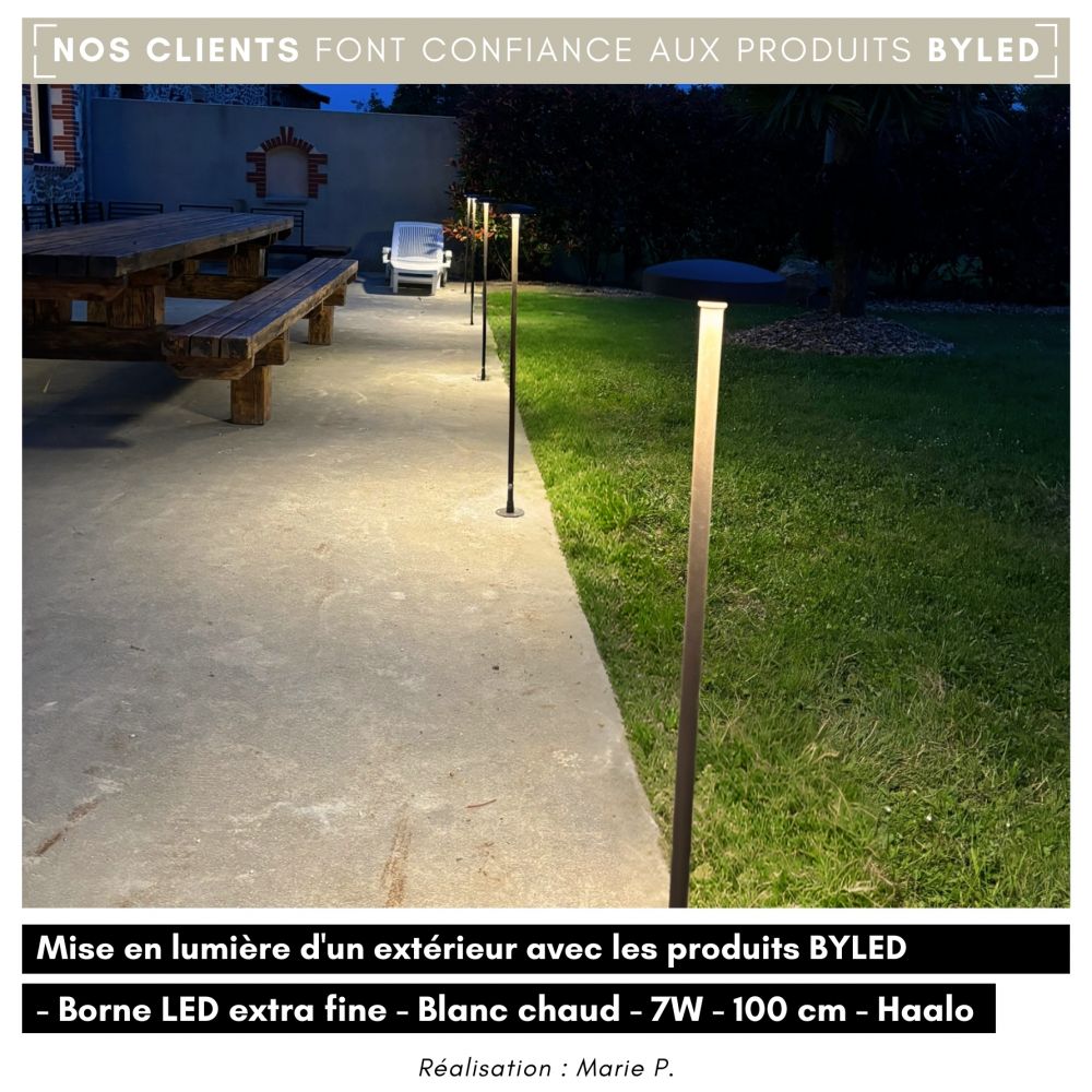 Borne LED extra fine d'extérieur à tête bombée - 7W - 100 cm - Chocolat - HAALÖ - Vue supplémentaire