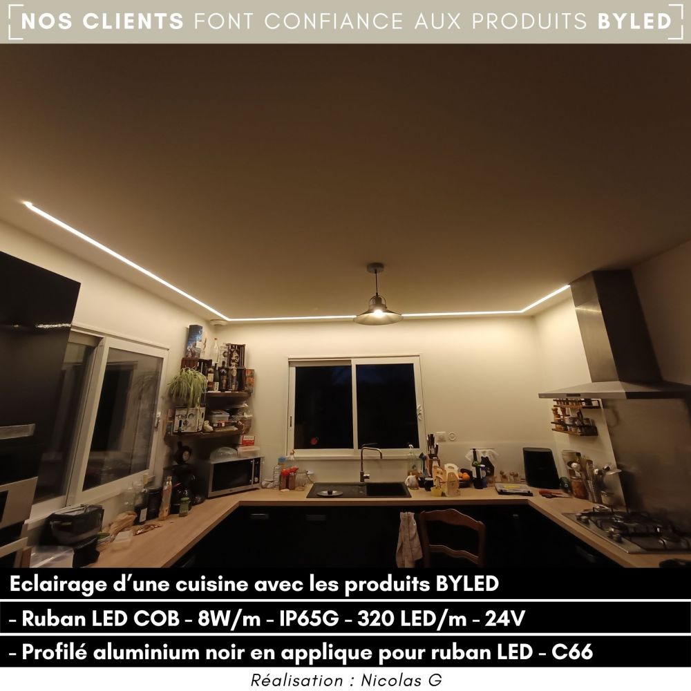 Ruban LED COB - 8W/m - IP65G - Blanc - 320LED/m - à la coupe - 24V - Vue supplémentaire