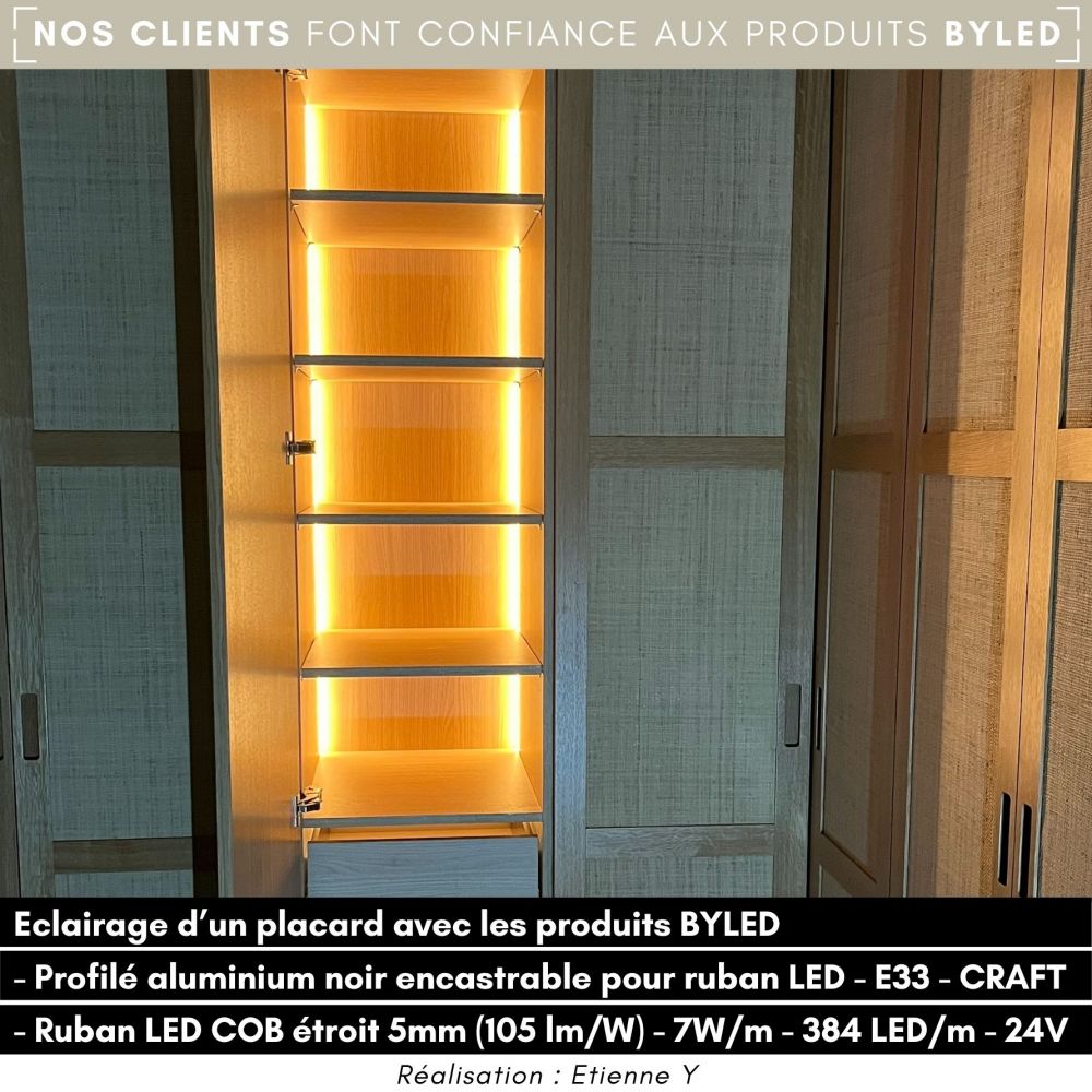 Ruban LED COB étroit 5mm (105 lm/W) - 7W/m - IP20 - Blanc - 384 LED/m - à la coupe - 24V - Vue supplémentaire