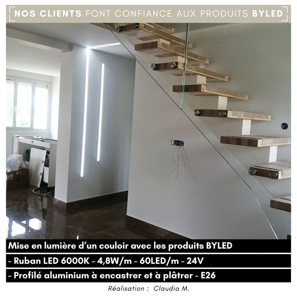 Profilé aluminium encastrable à plâtrer pour ruban LED - Diffuseur givré - E26 - CRAFT - Vue supplémentaire