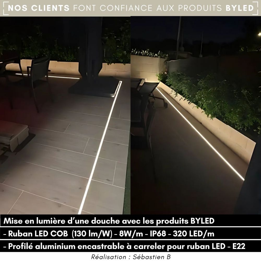 Ruban LED COB - 8W/m - IP68 - Blanc - 320 LED/m - 5m - 24V - Vue supplémentaire