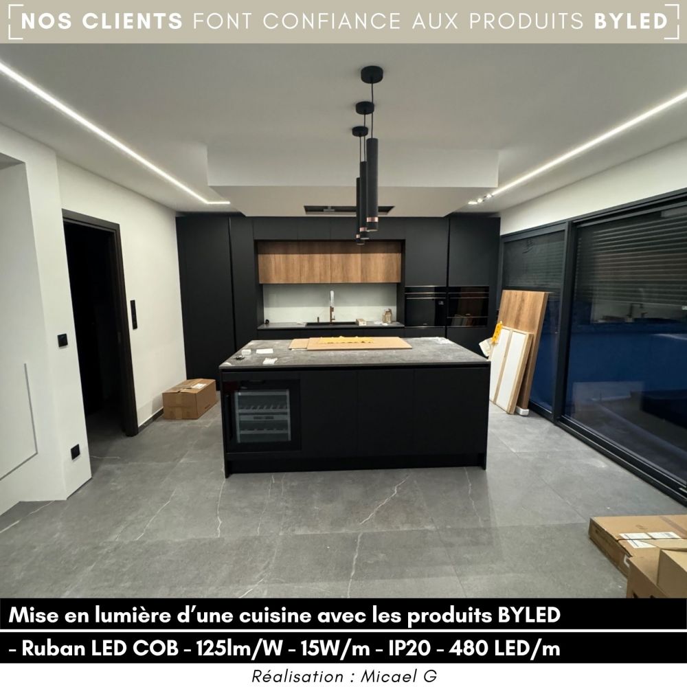 Ruban LED COB - 15W/m - IP20 - Blanc - 480LED/m - à la coupe - 24V - Vue supplémentaire