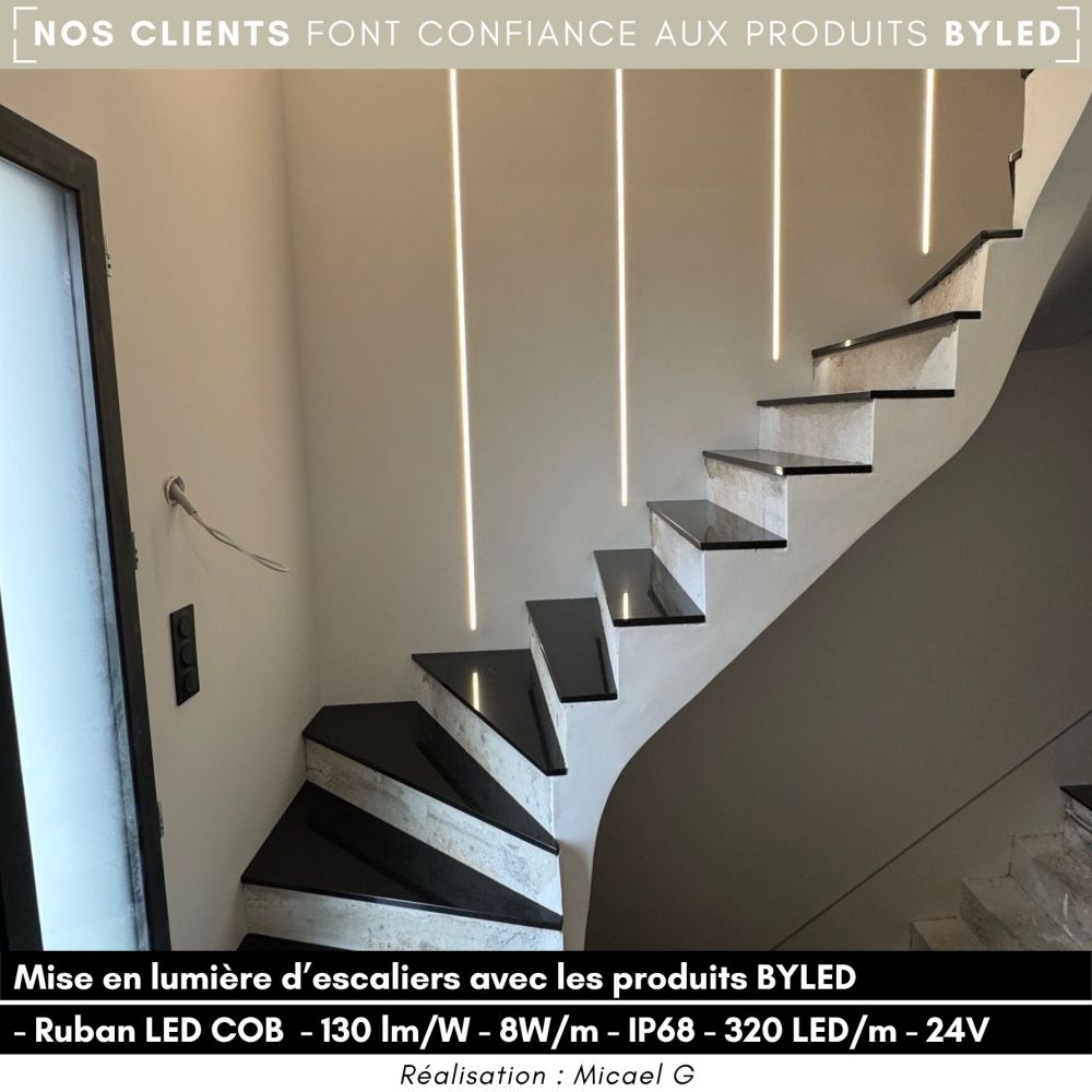 Ruban LED COB - 15W/m - IP20 - Blanc - 480LED/m - à la coupe - 24V - Vue supplémentaire