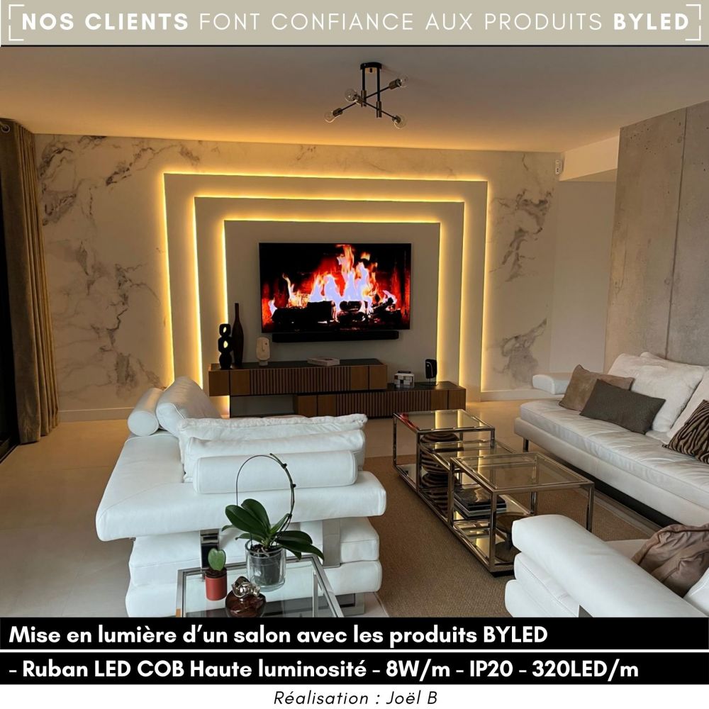 Ruban LED COB - 8W/m - IP20 - Blanc - 320LED/m - 5m - 24V - Vue supplémentaire