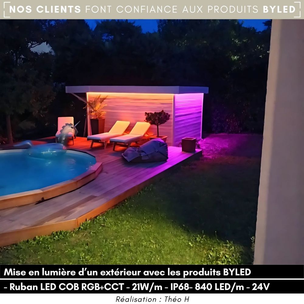 Ruban LED COB RGB+CCT - 21W/m - IP68- 840 LED/m - à la coupe - 24V - Vue supplémentaire