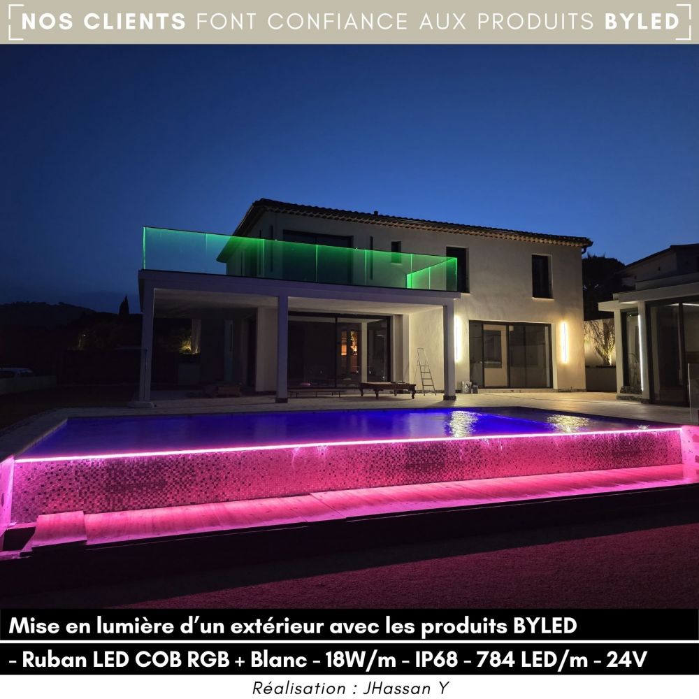 Ruban LED COB RGB + Blanc - 18W/m - IP68- 784 LED/m - à la coupe - 24V - Vue supplémentaire