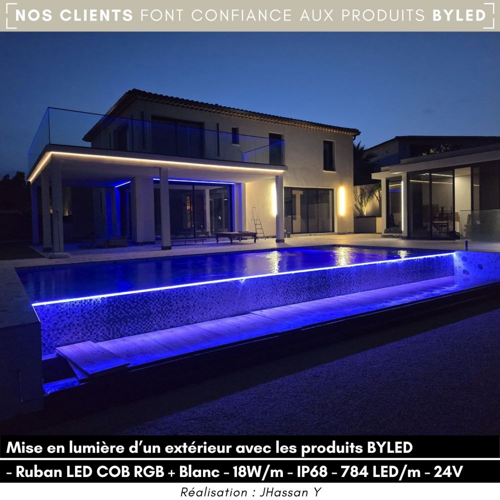 Ruban LED COB RGB + Blanc - 18W/m - IP68- 784 LED/m - à la coupe - 24V - Vue supplémentaire