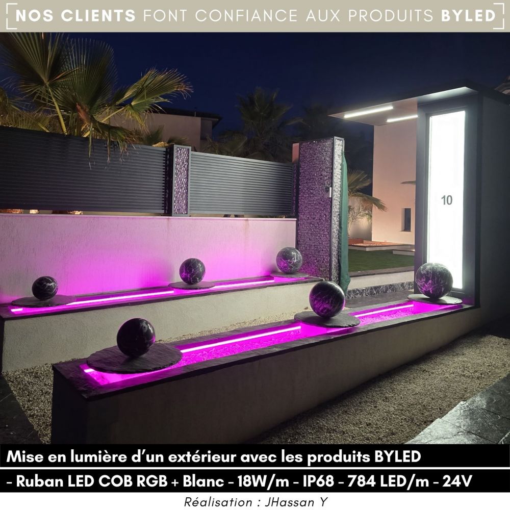 Ruban LED COB RGB + Blanc - 18W/m - IP68- 784 LED/m - à la coupe - 24V - Vue supplémentaire