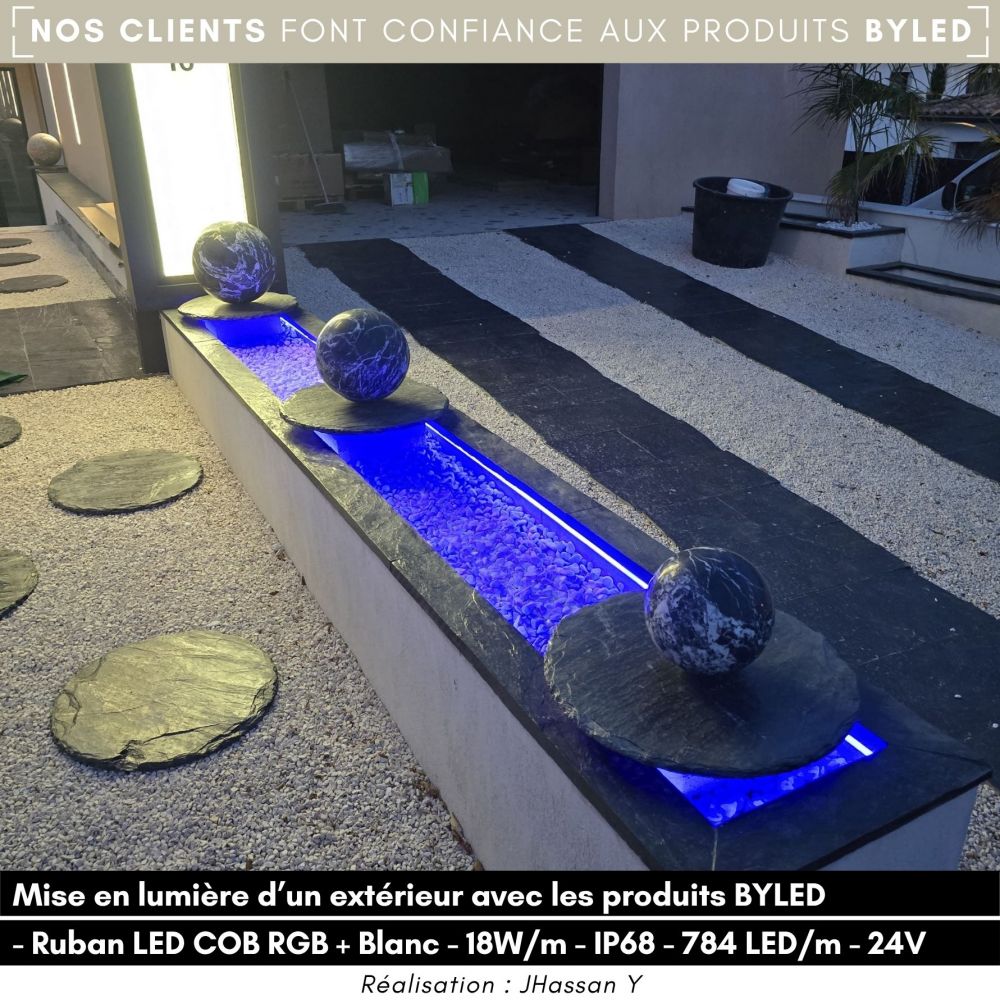 Ruban LED COB RGB + Blanc - 18W/m - IP68- 784 LED/m - à la coupe - 24V - Vue supplémentaire