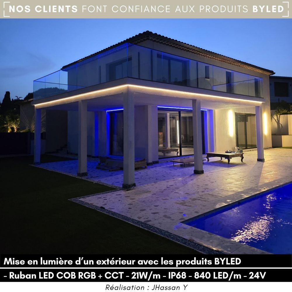 Ruban LED COB RGB+CCT - 21W/m - IP68- 840 LED/m - à la coupe - 24V - Vue supplémentaire