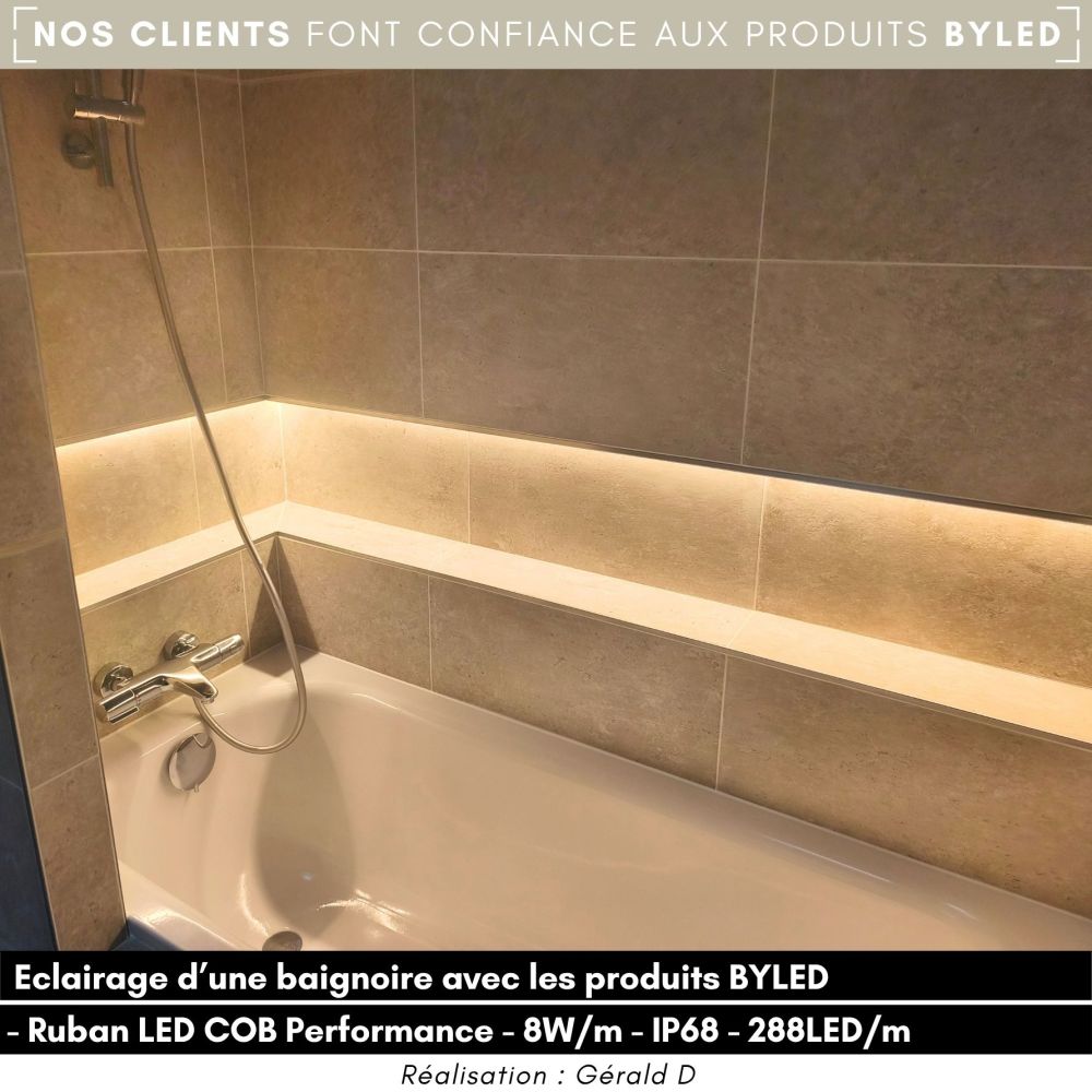 Ruban LED COB Performance - 8W/m - IP68 - 10 mm - 130lm/W - 288 LED/m - à la coupe - 24V - Vue supplémentaire