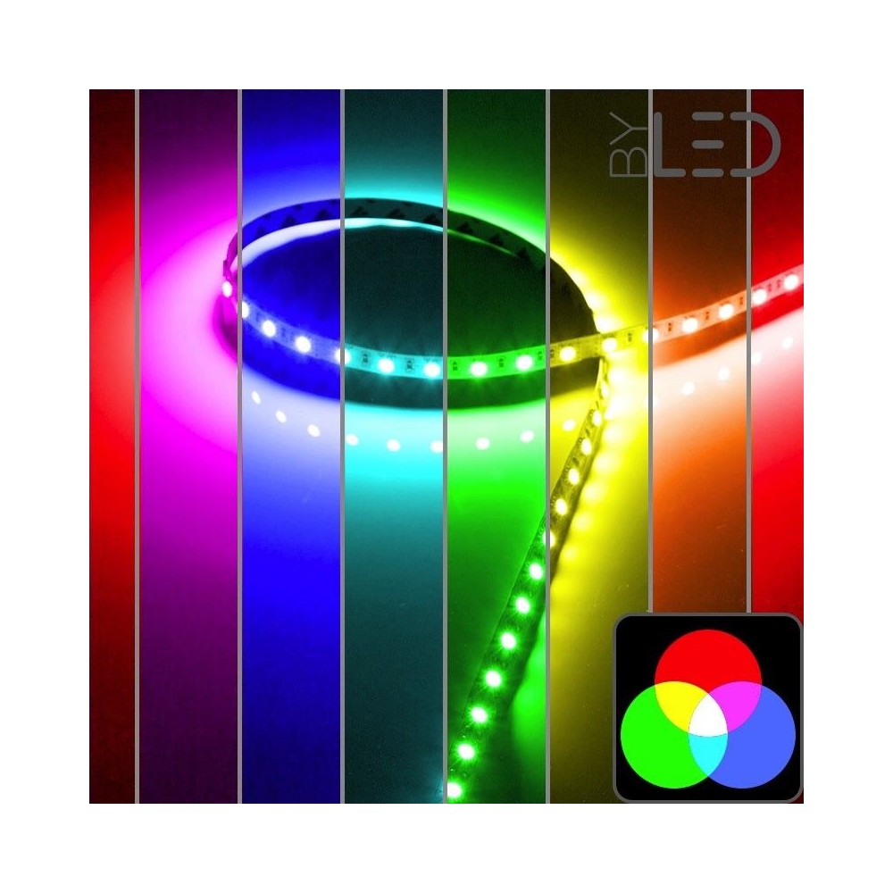 Ruban LED à la coupe - 14,4 W/m - IP68 - RGB multicolore - 60 LED/m - 24V