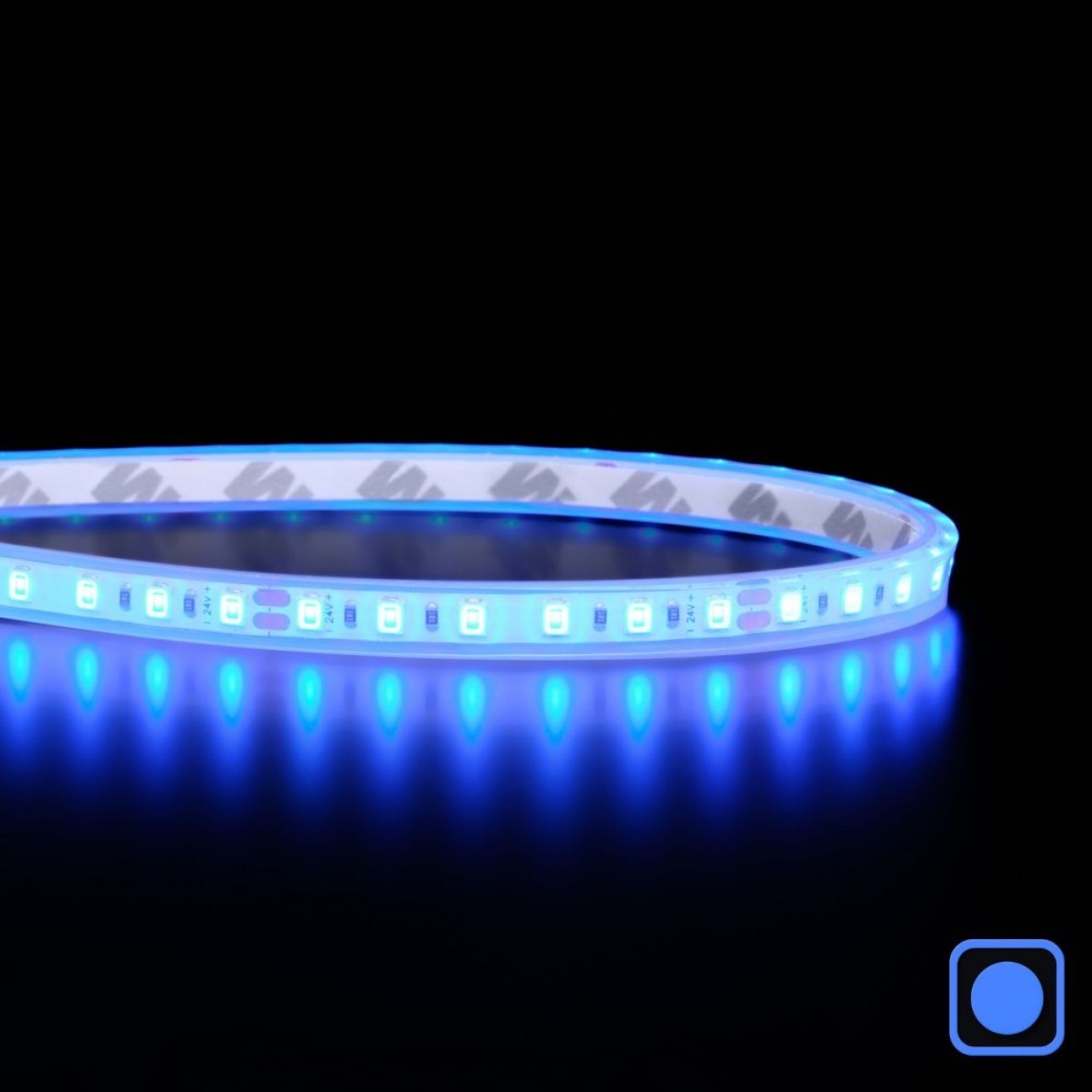 Mini ruban LED 7,5mm de large - 4,8W/m - IP68 - Bleu - 120 LED/m - 2835E - 5m - 24V